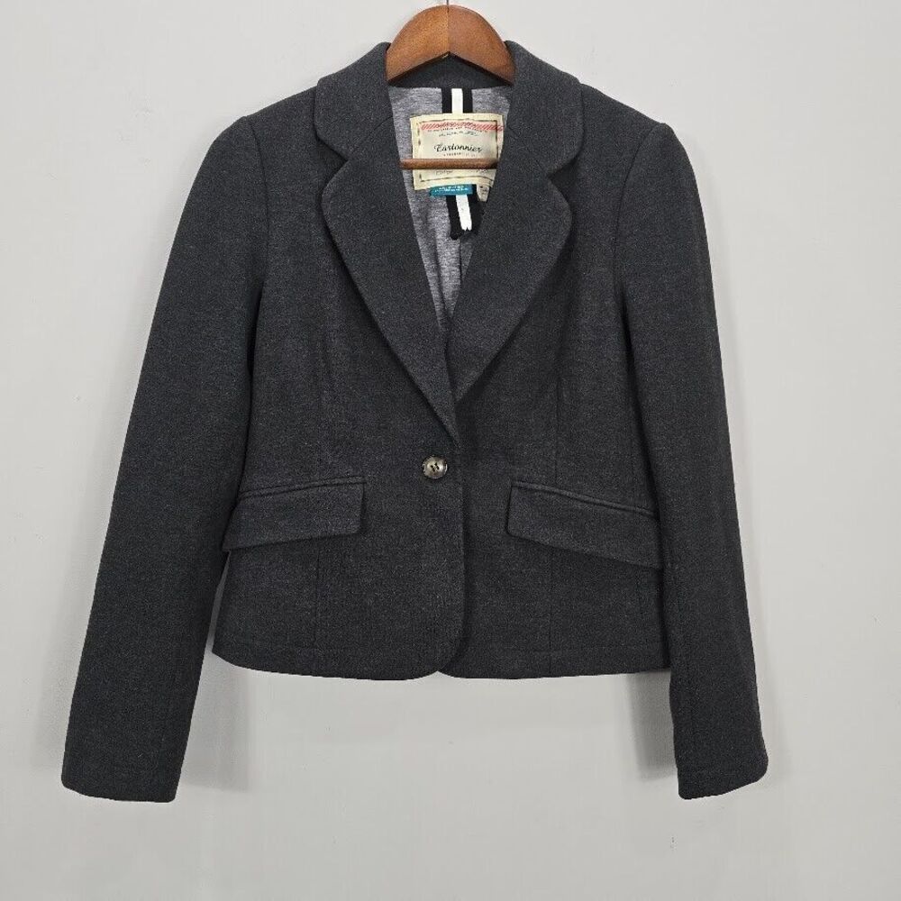 Anthropologie Cartonnier Blazer Jacket 2 Small Gray Heather Knit Pockets Lined